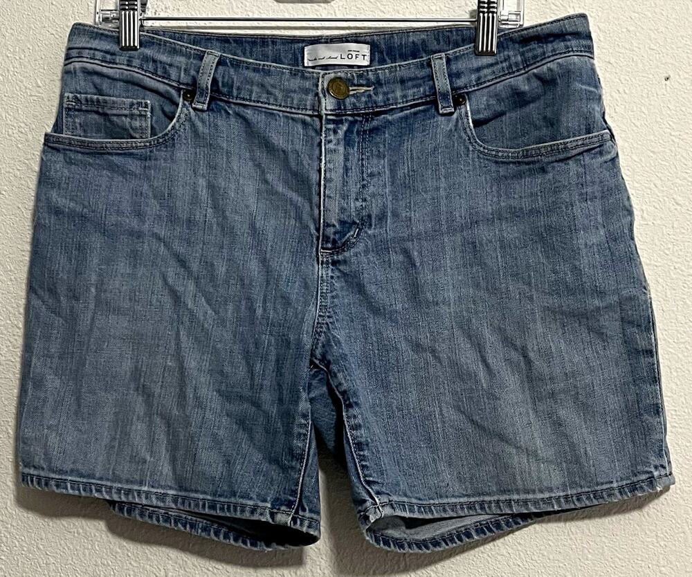LOFT Women's Denim Shorts 29 Blue Medium Wash Mid-Rise Stretch 5-Pocket Button